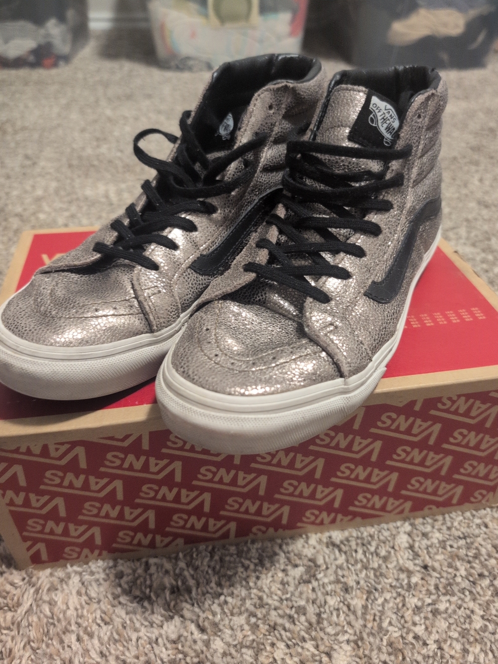 Vans Silver Metallic Sk8-Hi High-Top Sneakers with Black Accents